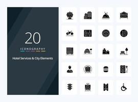 20 Hotel Services And City Elements Solid Glyph icon for presentation vector