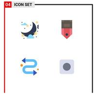 paquete de 4 signos y símbolos de iconos planos modernos para medios de impresión web, como flechas de celebración, kit de reloj de rango lunar, elementos de diseño vectorial editables vector