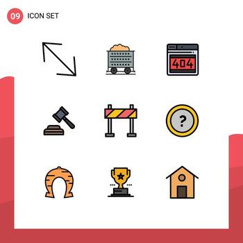 Modern Set of 9 Filledline Flat Colors Pictograph of about barrier web barricade judge Editable Vector Design Elements