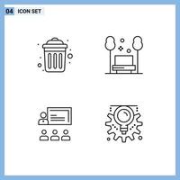 Group of 4 Modern Filledline Flat Colors Set for dustbin teamwork recycle public human Editable Vector Design Elements