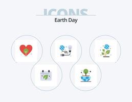 Earth Day Flat Icon Pack 5 Icon Design. green. earth. day. bulb. light vector