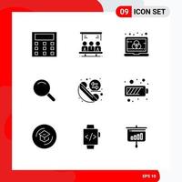 Universal Icon Symbols Group of 9 Modern Solid Glyphs of redial exchange computer call search Editable Vector Design Elements