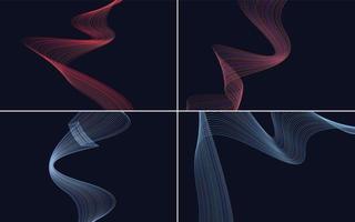 Set of 4 geometric wave pattern background Abstract waving line vector