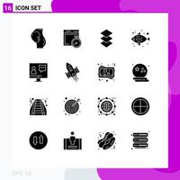 Set of 16 Modern UI Icons Symbols Signs for customer communication computing water fish Editable Vector Design Elements