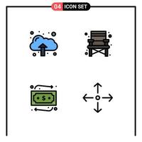 Set of 4 Commercial Filledline Flat Colors pack for cloud arrow chair money full screen Editable Vector Design Elements