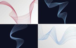 Set of 4 geometric wave pattern background Abstract waving line vector