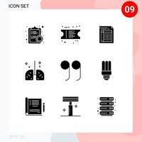 Modern Set of 9 Solid Glyphs and symbols such as lungs health bill sheet invoice Editable Vector Design Elements