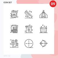 Mobile Interface Outline Set of 9 Pictograms of paper file hairdressing calculator circus Editable Vector Design Elements