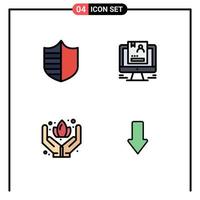 Stock Vector Icon Pack of 4 Line Signs and Symbols for protection hand shield user sauna Editable Vector Design Elements