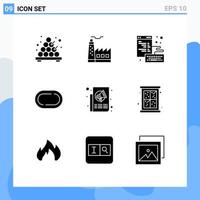 Pack of 9 creative Solid Glyphs of paper marketing coding ads stadium Editable Vector Design Elements