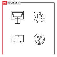 Set of 4 Commercial Filledline Flat Colors pack for basketball vehicles sign bus currency Editable Vector Design Elements