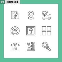 Group of 9 Outlines Signs and Symbols for report data access business router Editable Vector Design Elements