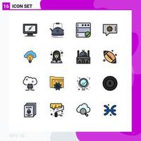 User Interface Pack of 16 Basic Flat Color Filled Lines of light chat support camping chat setting server Editable Creative Vector Design Elements