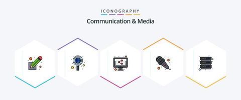 Communication And Media 25 FilledLine icon pack including storage. database. file. audio. microphone vector