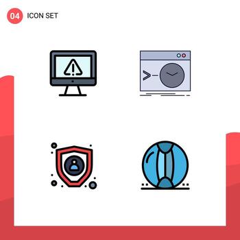 Pictogram Set of 4 Simple Filledline Flat Colors of computer terminal internet command encryption Editable Vector Design Elements