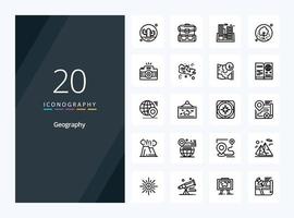 20 Geo Graphy Outline icon for presentation vector