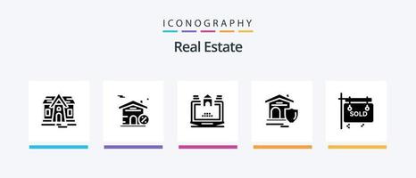 Real Estate Glyph 5 Icon Pack Including sold . board . estate. real. Creative Icons Design vector