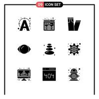 9 Universal Solid Glyphs Set for Web and Mobile Applications stone sauna fashion vision face Editable Vector Design Elements