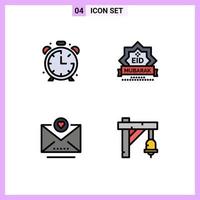 conjunto de 4 iconos de interfaz de usuario modernos símbolos signos para alarma correo electrónico temporizador sello mensaje elementos de diseño vectorial editables vector