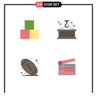 Set of 4 Vector Flat Icons on Grid for blocks american toy container football Editable Vector Design Elements