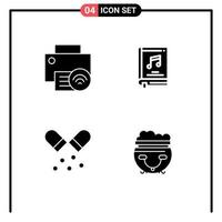 4 Universal Solid Glyph Signs Symbols of computers video hardware book medication Editable Vector Design Elements