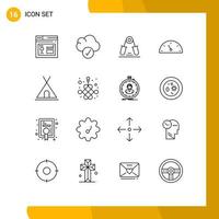 User Interface Pack of 16 Basic Outlines of tent holidays hand speed gauge Editable Vector Design Elements