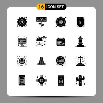 16 glifos sólidos universales establecidos para aplicaciones web y móviles desarrollo de vallas publicitarias diseño decorativo archivo archivo elementos de diseño vectorial editables vector