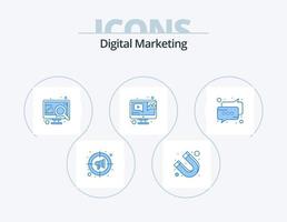 diseño de iconos del paquete de iconos azules de marketing digital 5. mensajes video. análisis. vídeo en línea navegador vector