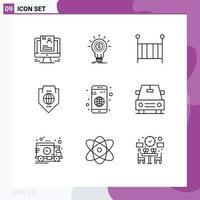 Universal Icon Symbols Group of 9 Modern Outlines of globe world money access children Editable Vector Design Elements