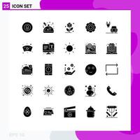 Mobile Interface Solid Glyph Set of 25 Pictograms of charge universal flower setting general Editable Vector Design Elements