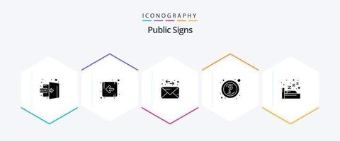 Public Signs 25 Glyph icon pack including . sleep. mail. night. questions vector