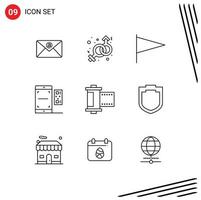 9 Outline concept for Websites Mobile and Apps photo camera flag valentine scan Editable Vector Design Elements