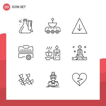 9 Universal Outline Signs Symbols of aromatherapy toolbox signal set pyramid Editable Vector Design Elements