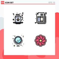 4 User Interface Filledline Flat Color Pack of modern Signs and Symbols of celebration mirror drink invoice flower Editable Vector Design Elements