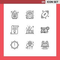 Pictogram Set of 9 Simple Outlines of chemistry document dad diploma certificate Editable Vector Design Elements