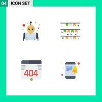 Pack of 4 Modern Flat Icons Signs and Symbols for Web Print Media such as alien error banner ireland mobile Editable Vector Design Elements