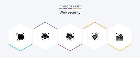 paquete de iconos de 25 glifos de seguridad web que incluye . proteccion. seguridad. cortafuegos señal vector