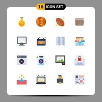 Mobile Interface Flat Color Set of 16 Pictograms of imac monitor high school computer cash Editable Pack of Creative Vector Design Elements