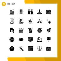 25 Universal Solid Glyphs Set for Web and Mobile Applications tv antenna tv binoculars stamp finance Editable Vector Design Elements