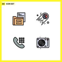 4 Creative Icons Modern Signs and Symbols of data call folder pie phone Editable Vector Design Elements