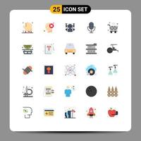 Modern Set of 25 Flat Colors Pictograph of cart products mark microphone devices Editable Vector Design Elements