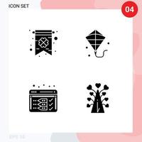 Pictogram Set of 4 Simple Solid Glyphs of card web kite analysis tree Editable Vector Design Elements