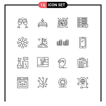 Group of 16 Modern Outlines Set for share database home server data Editable Vector Design Elements