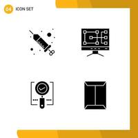 Group of 4 Solid Glyphs Signs and Symbols for drop magnifier spa repair search Editable Vector Design Elements