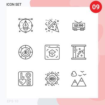 User Interface Pack of 9 Basic Outlines of learning education clock investment budget Editable Vector Design Elements