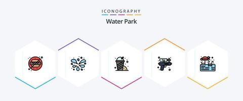 parque acuático 25 paquete de iconos de línea completa que incluye. parque. parque. agua. agua vector