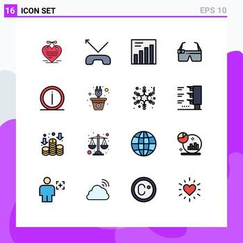 Set of 16 Vector Flat Color Filled Lines on Grid for information help graph faq smart Editable Creative Vector Design Elements