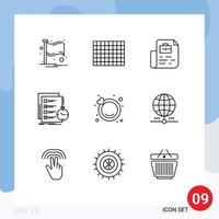 9 User Interface Outline Pack of modern Signs and Symbols of ring time job check task Editable Vector Design Elements