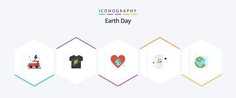 paquete de iconos planos del día de la tierra 25 que incluye caja fuerte. ecológico camisa. tierra. amar vector