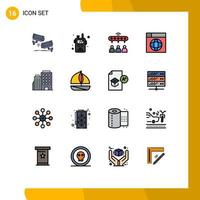 Pictogram Set of 16 Simple Flat Color Filled Lines of world internet fire design team Editable Creative Vector Design Elements